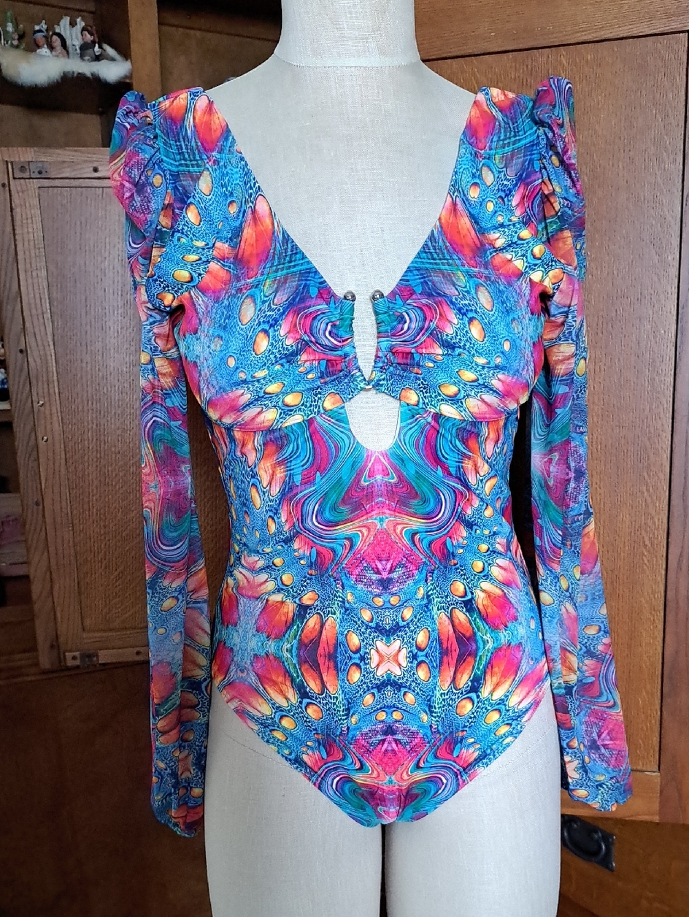 VENUS Above The Waves Psychedelic Long Sleeve One-Piece - NWOT